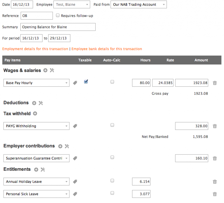 Opening Balances for Payroll Online Accounting