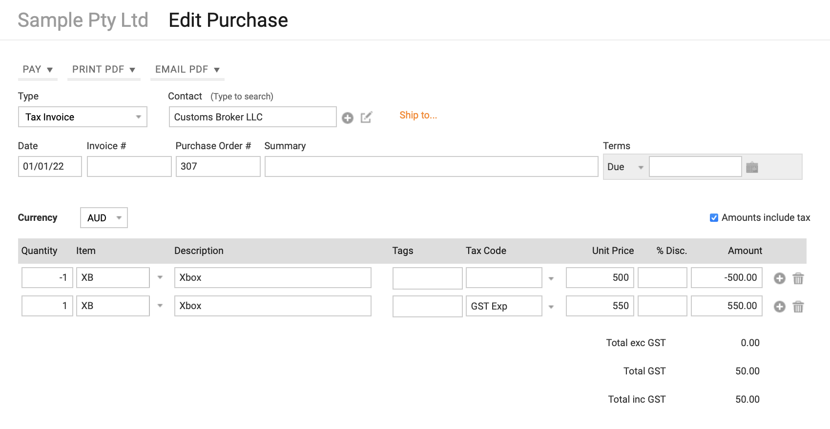 Customs and Freight Charges Online Accounting
