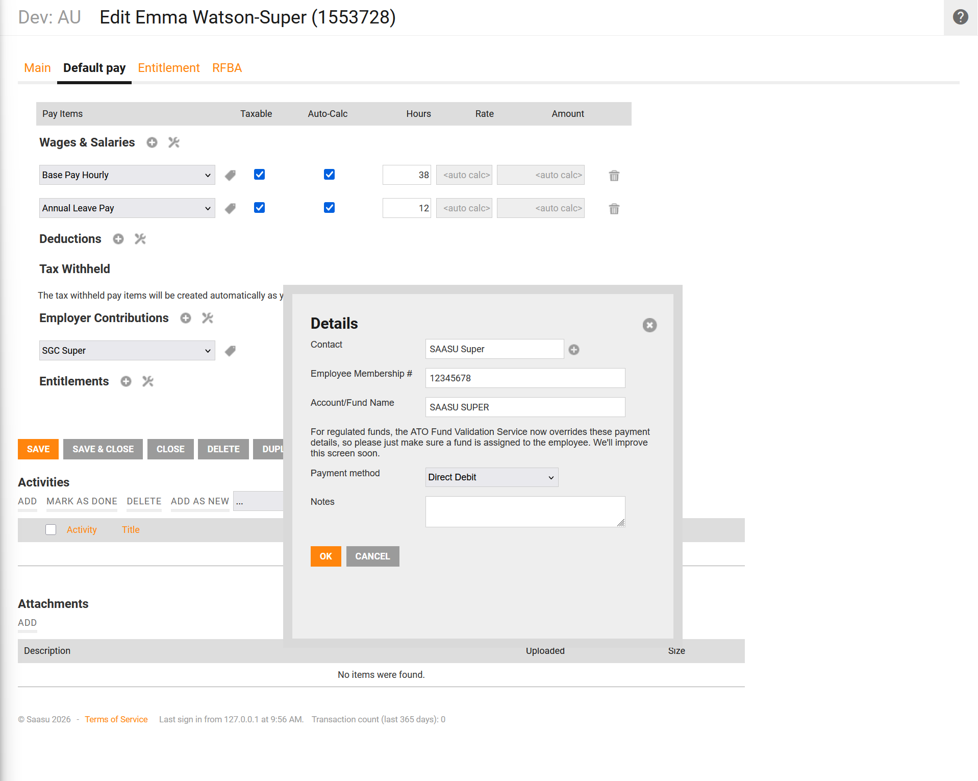 Adding Default Super to Employee